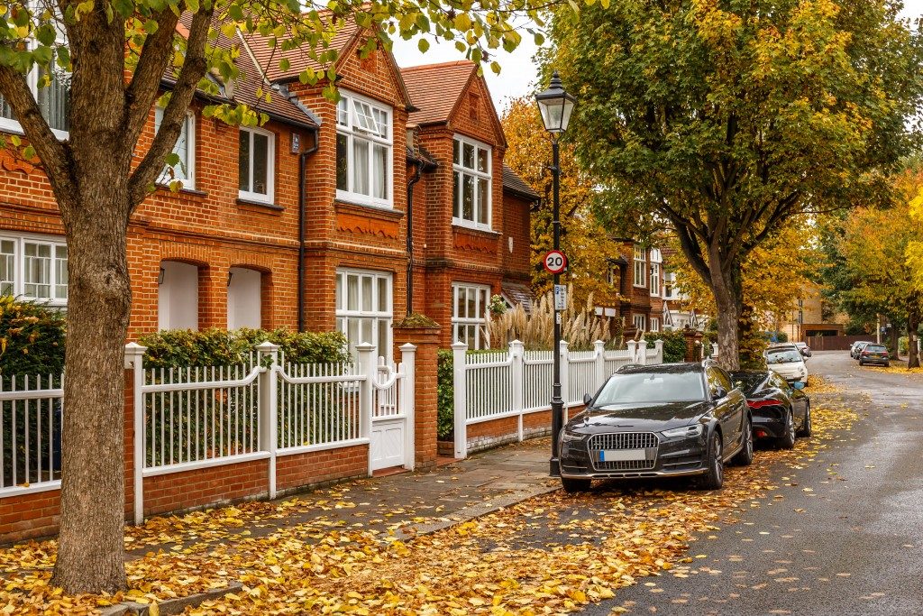 Chiswick suburb street in autumn London, England